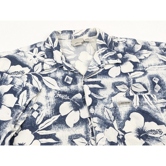 No Fear Hawaiian Floral Shirt Size LG‎ Camp Vintage 90s Blue White Tropical USA - Picture 2 of 8
